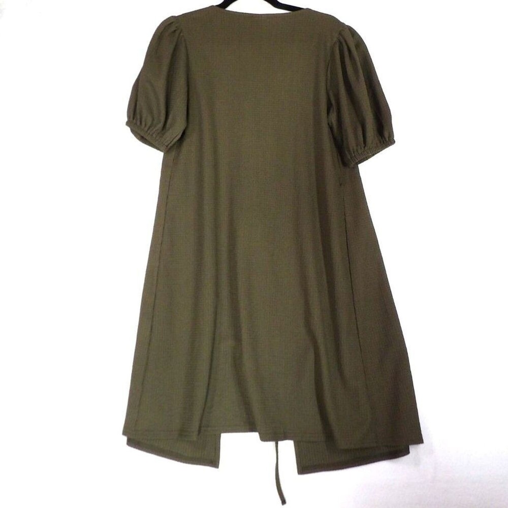 LASCANA Cardigan Cover Up Women XL Olive Green Tie-Front Puff Sleeve Ribbed - Picture 3 of 11